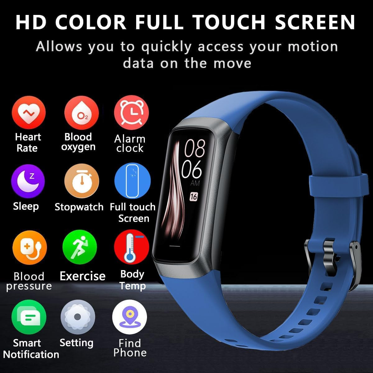 craques fitness tracker with heart rate and blood pressure blue band full touch screen display