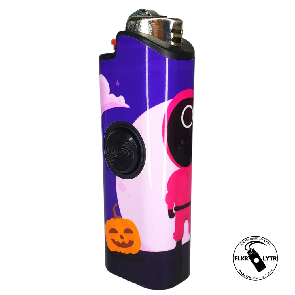 Limited edition squid game lighter with pink guard costume and Halloween pumpkin design