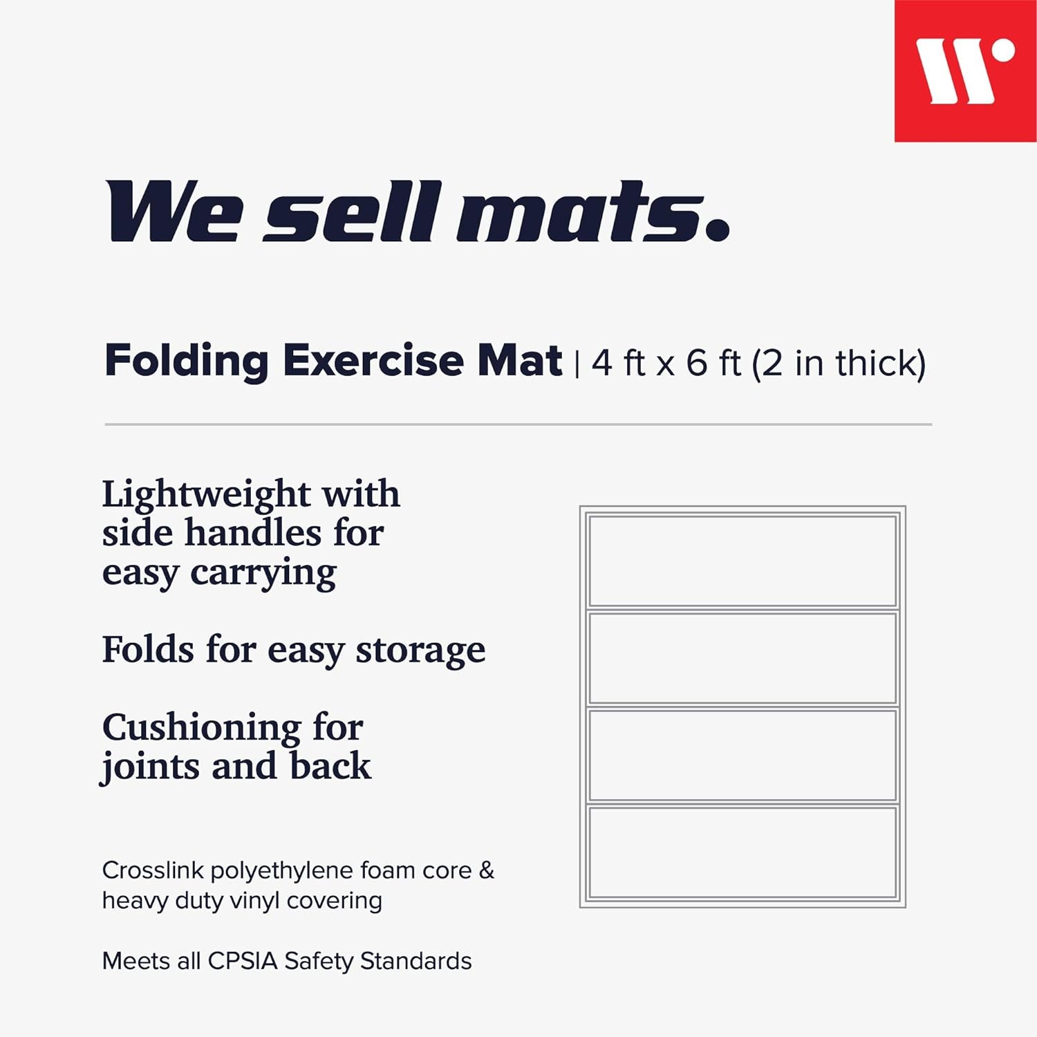 Foldable exercise mat for home 4 by 6 feet with cushioning and side handles for easy carrying