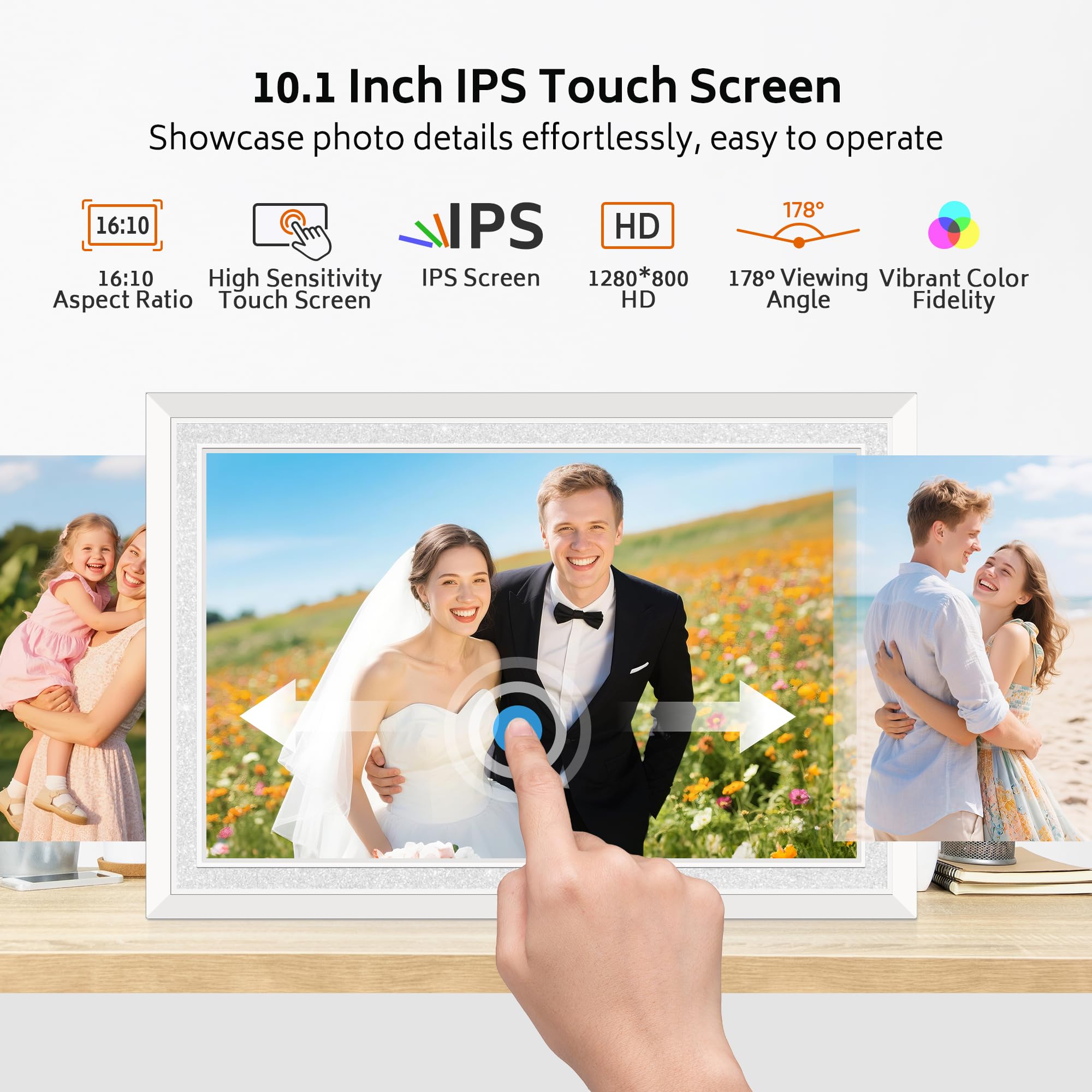 Craques Frameo WiFi digital picture frame with 10.1 inch IPS touch screen and high color fidelity