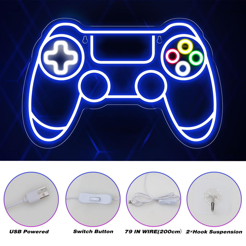 Craques gamer neon sign shaped like a video game controller with USB power 