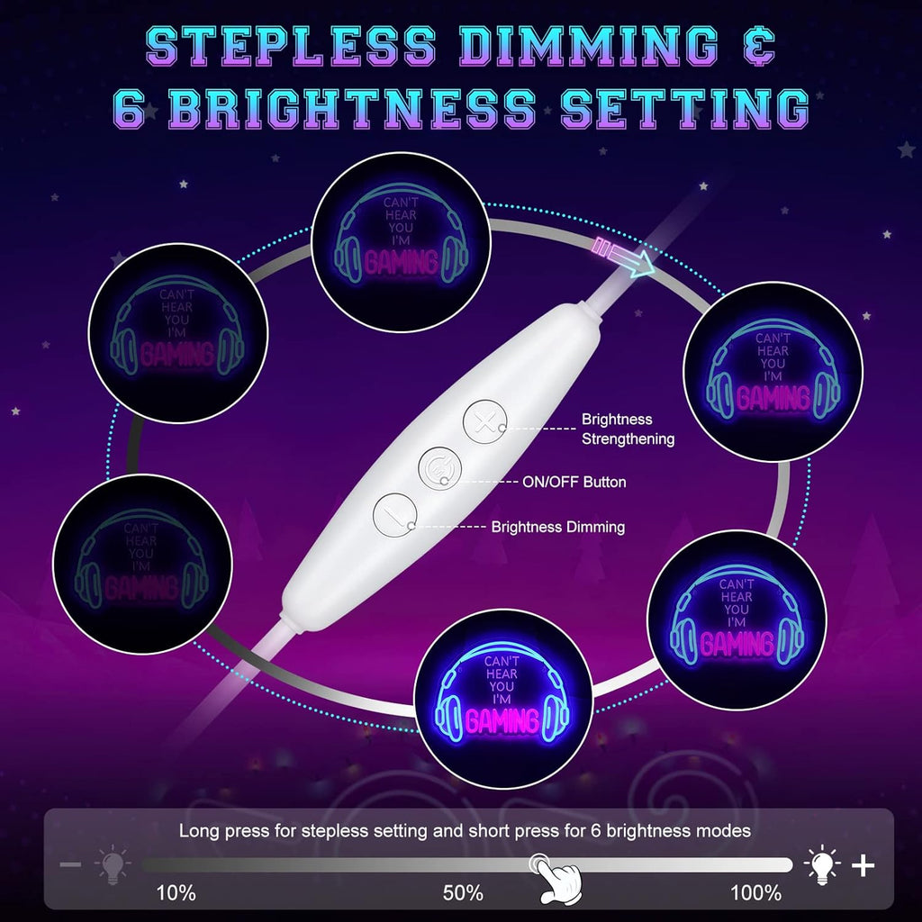 Craques gaming headset neon sign with stepless dimming and six brightness settings remote control