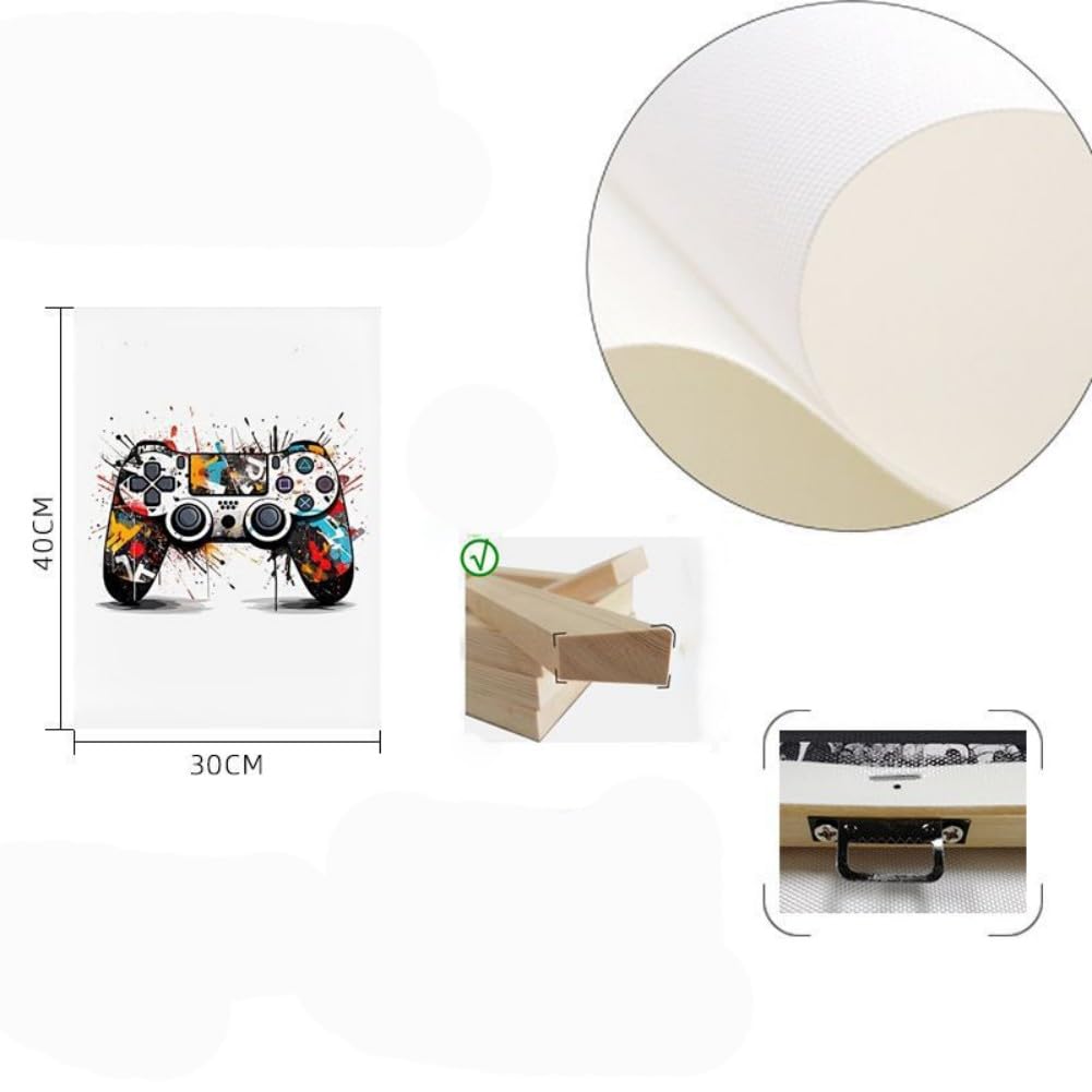 Gaming wall art framed with colorful video game controller print on canvas and wooden frame