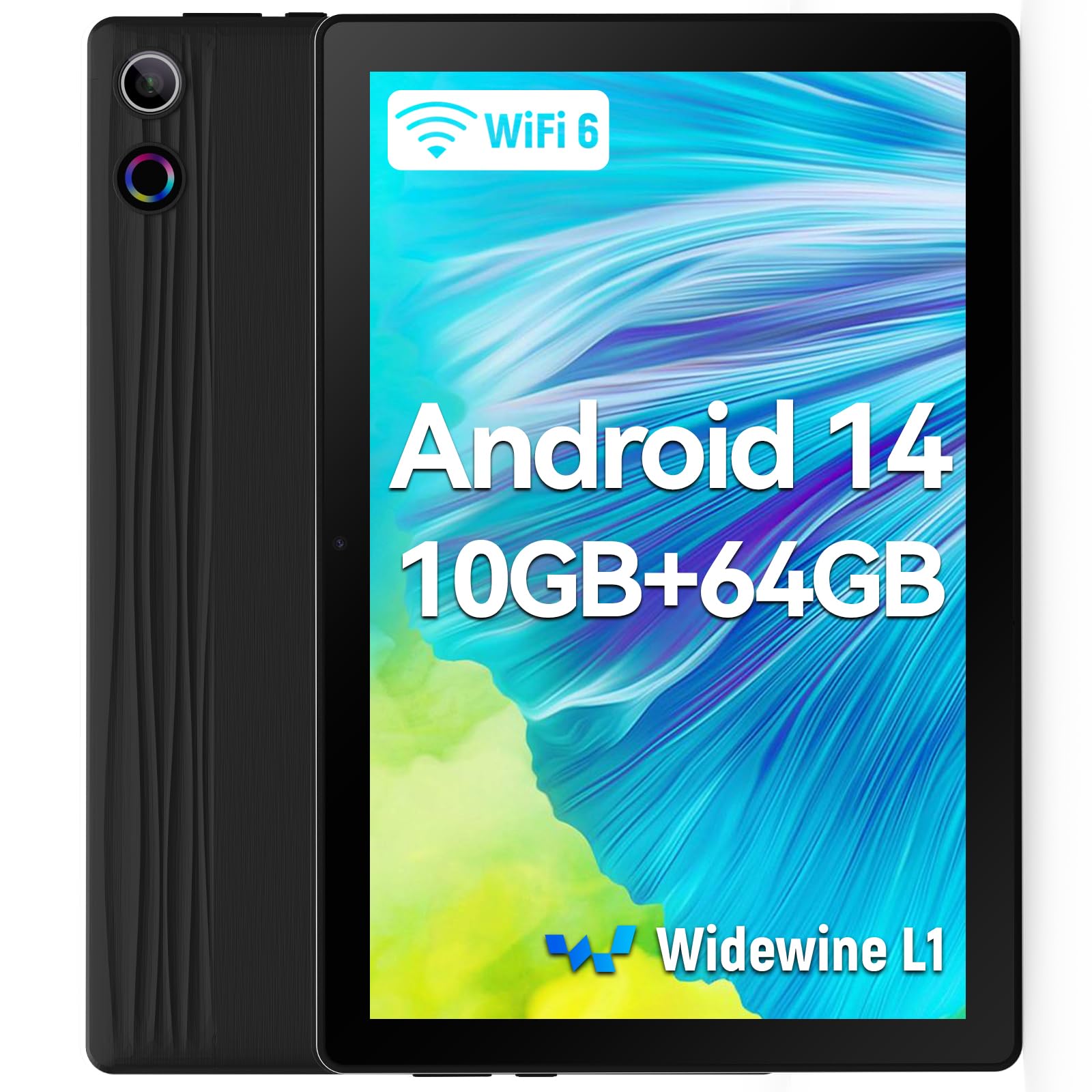 Craques Android 14 tablet 10 inch with 10GB RAM and 64GB storage in black with dual cameras