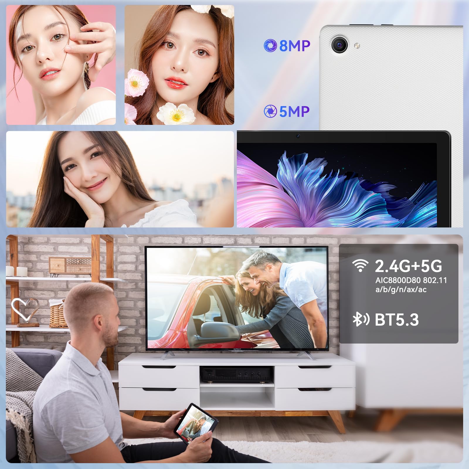 Craques Android 14 tablet 10 inch with 8MP and 5MP cameras and dual band WiFi connectivity