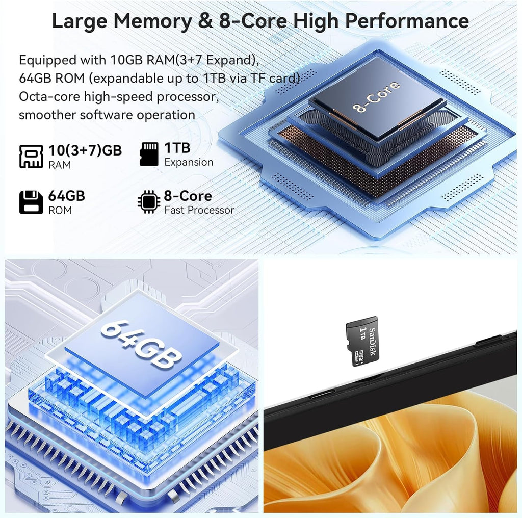 craques Android 14 tablet 10 inch with 10GB RAM 64GB ROM 8-core processor and expandable 1TB storage