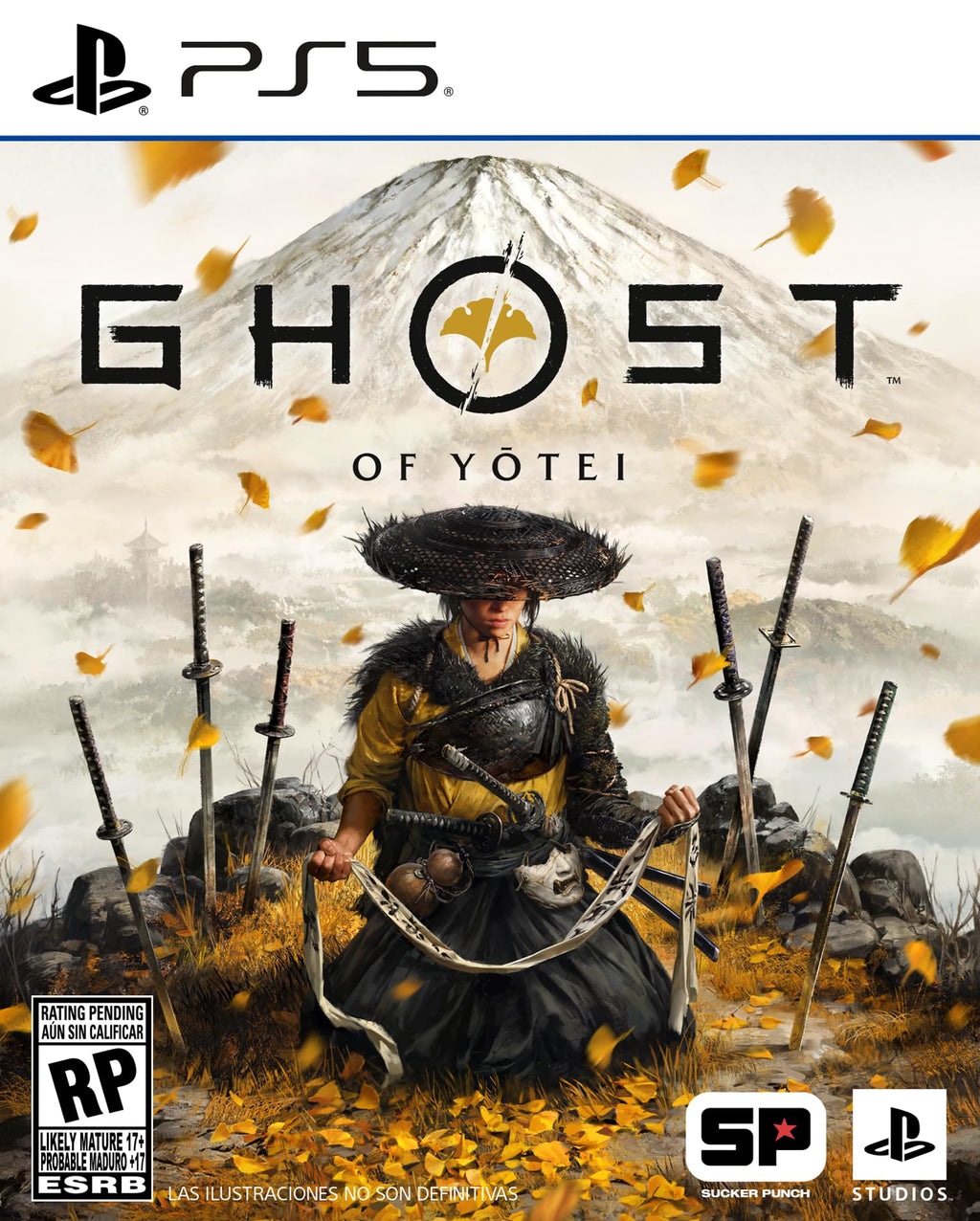 Ghost of Yōtei PS5 game cover featuring a samurai warrior with swords in autumn landscape and mountain background