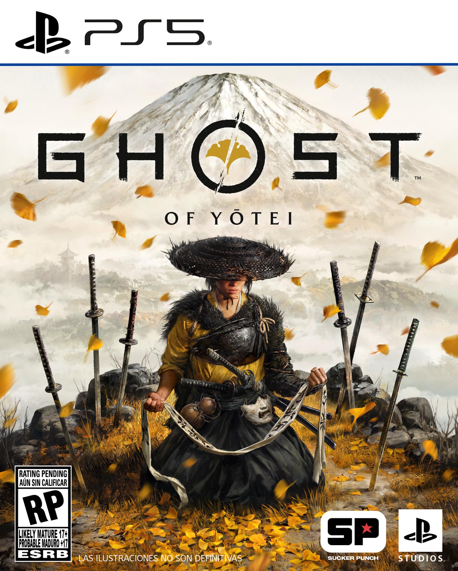Ghost of Yōtei PS5 game cover featuring a samurai warrior with swords in autumn landscape and mountain background
