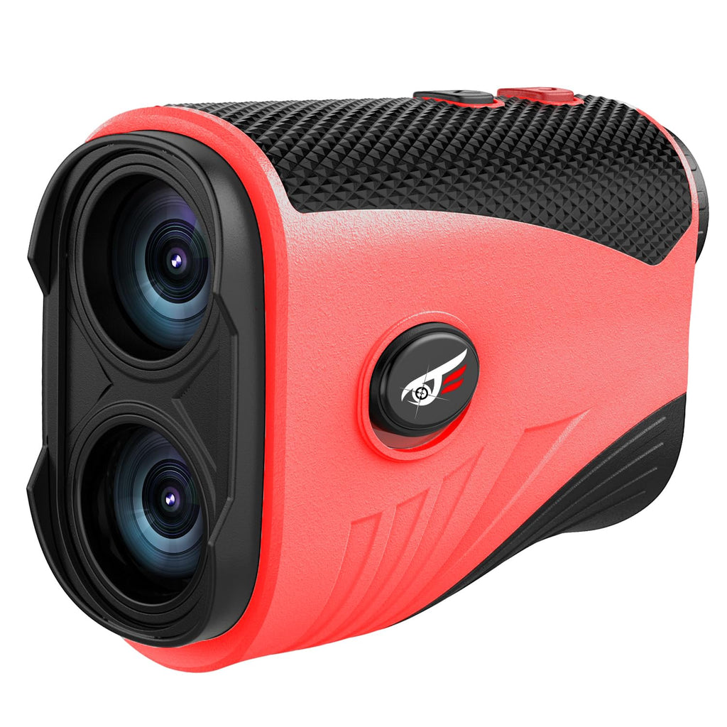 Craques golf rangefinder with slope in red and black featuring dual lenses and textured grip