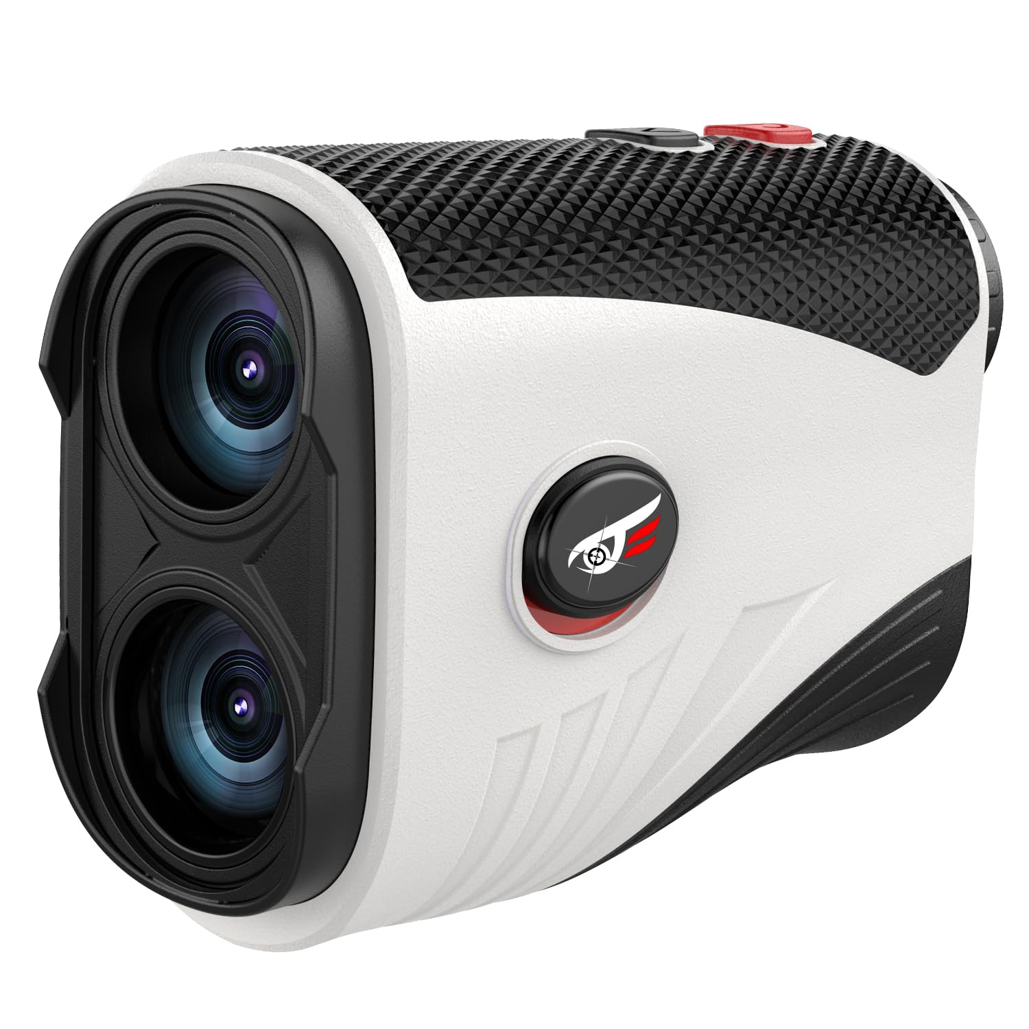 Craques golf rangefinder with slope in white and black featuring dual lenses and textured grip