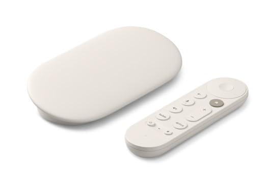 Craques 4K Google TV streaming device with white oval design and remote control