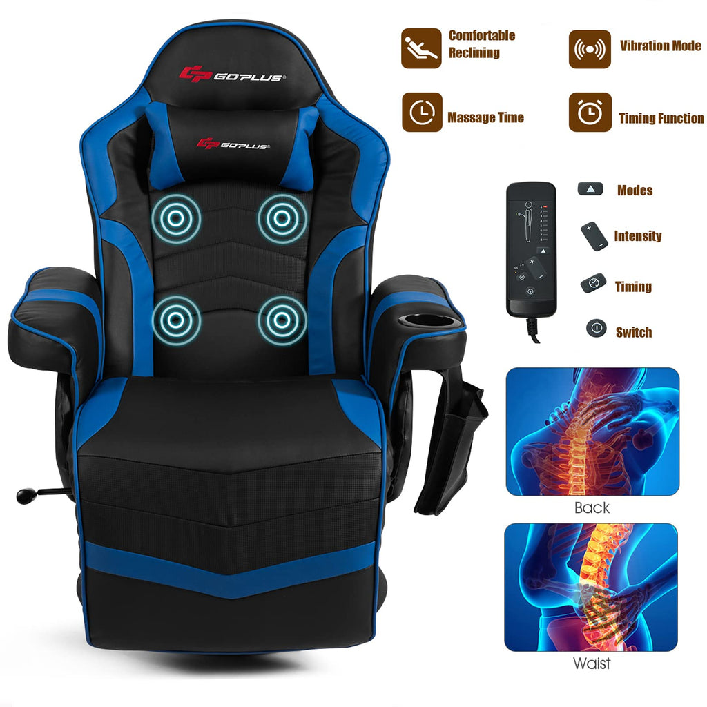 Craques massage gaming chair for adults in black and blue with vibration mode and reclining features