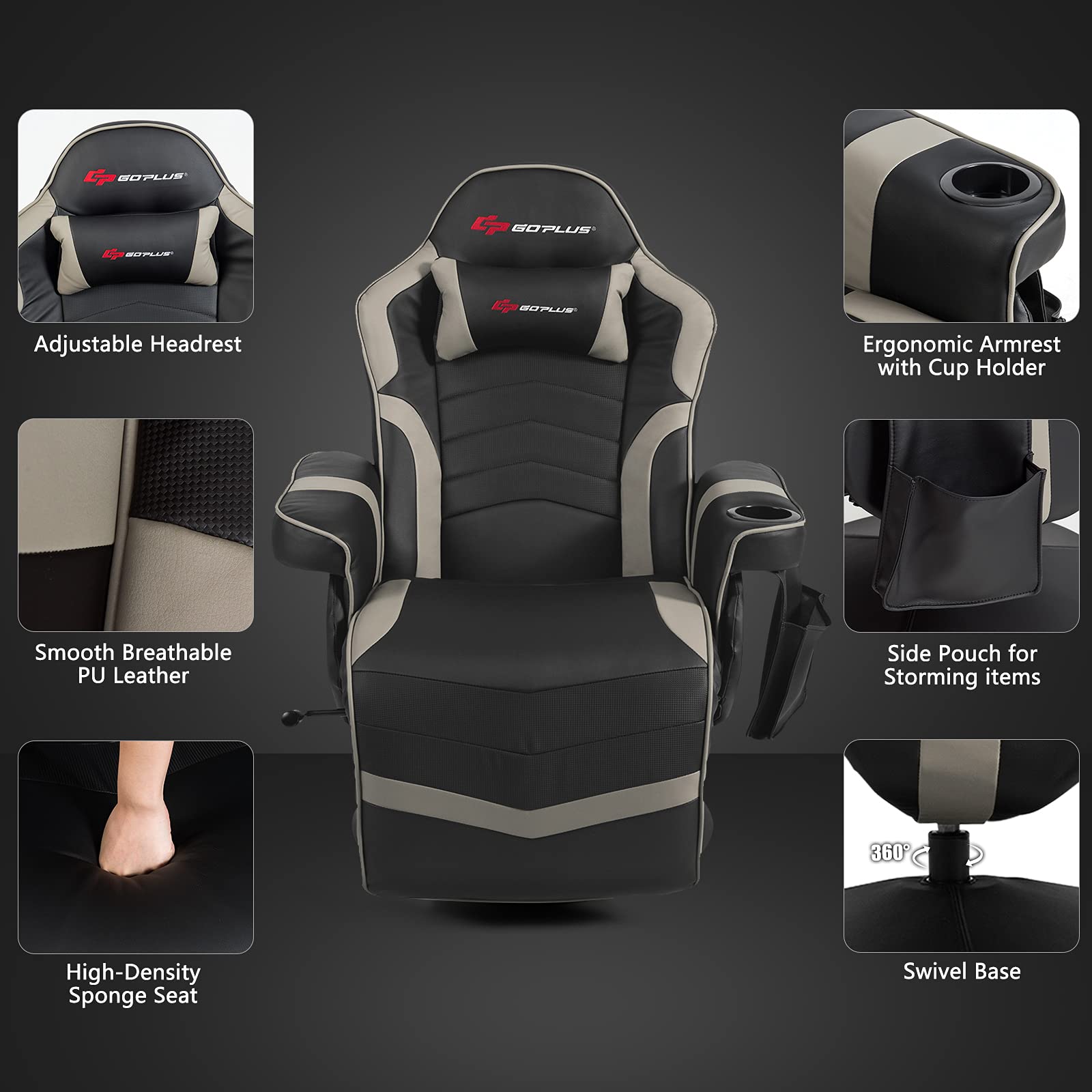 Massage gaming chair for adults with adjustable headrest ergonomic armrest cup holder and swivel base
