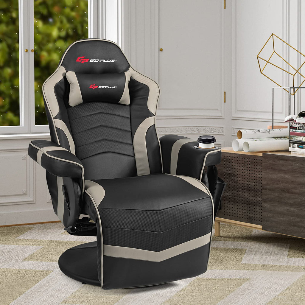 Massage gaming chair for adults in black and beige with cushioned armrests and ergonomic design
