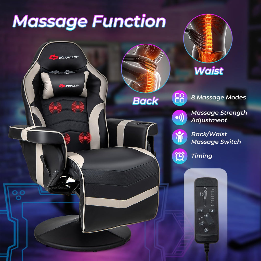 Craques massage gaming chair for adults with adjustable back and waist massage functions and remote control