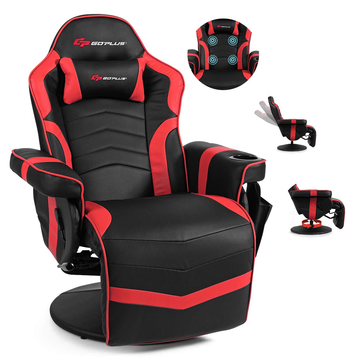 Craques massage gaming chair for adults in black and red with padded armrests and adjustable recline