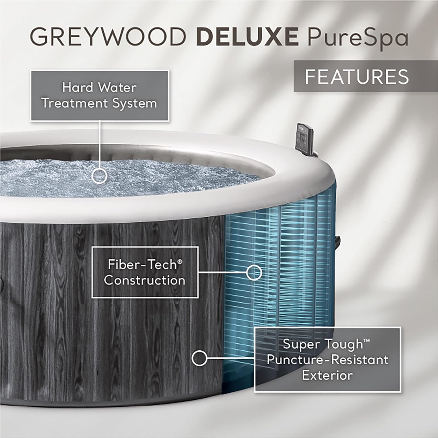 Greywood Deluxe PureSpa outdoor inflatable hot tub with hard water treatment and puncture resistant exterior