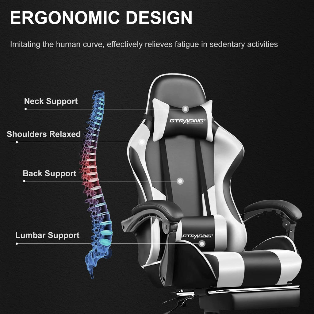 Ergonomic gaming chair with footrest and lumbar support for neck, back, and shoulders by craques