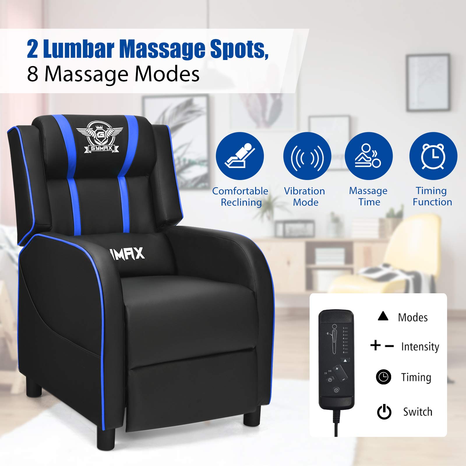Craques Reclining Gaming Chair with Massage and Remote