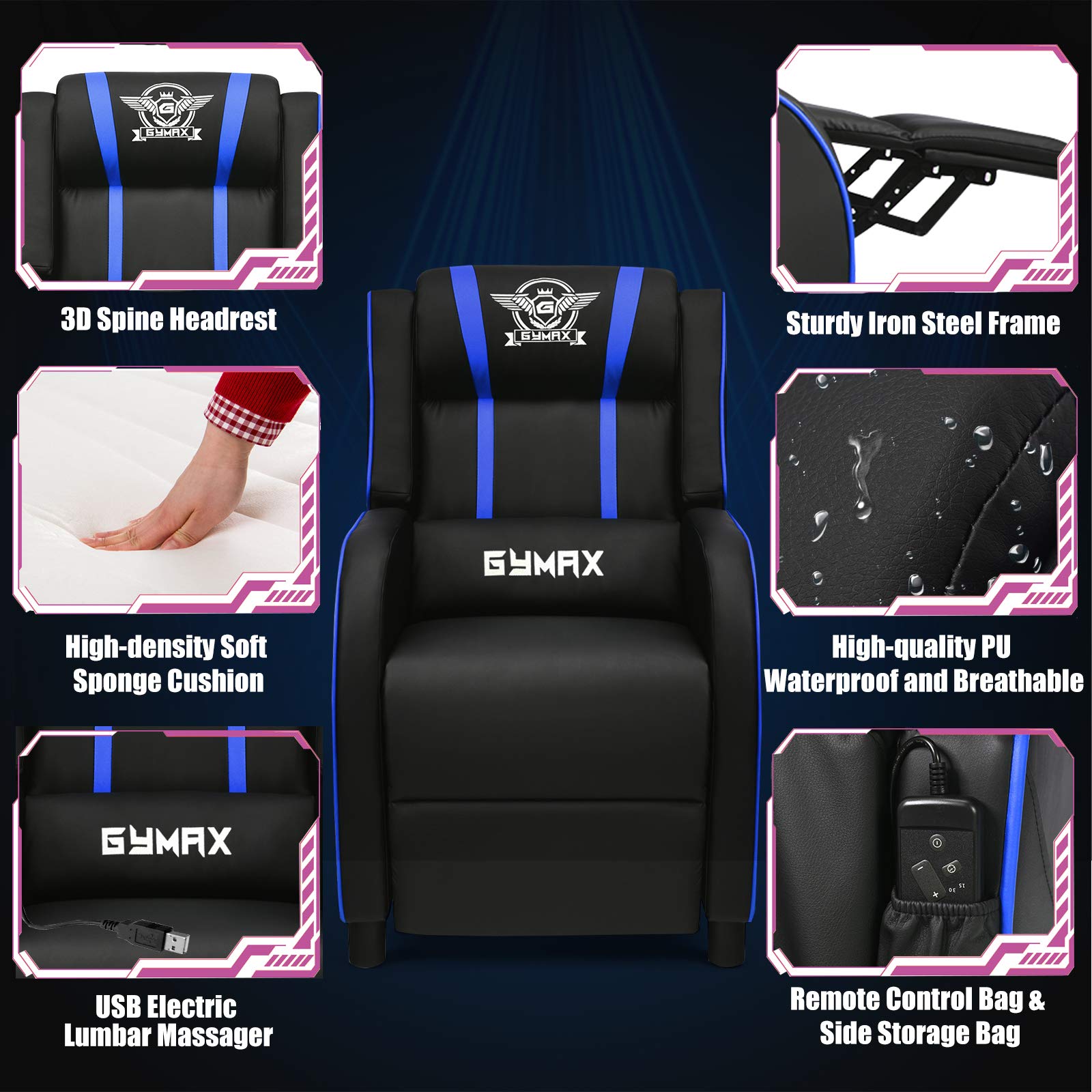 Craques Reclining Gaming Chair with Massage and Remote