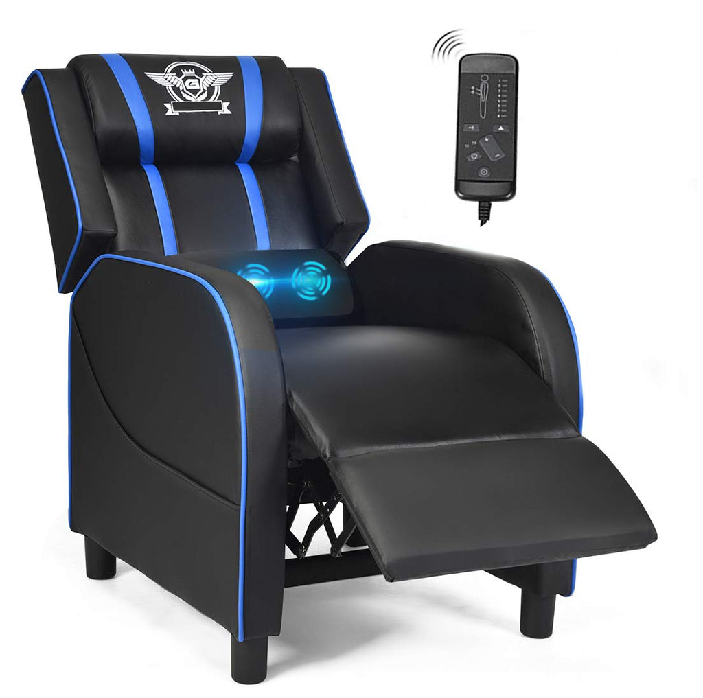 Craques Reclining Gaming Chair with Massage and Remote - Blue