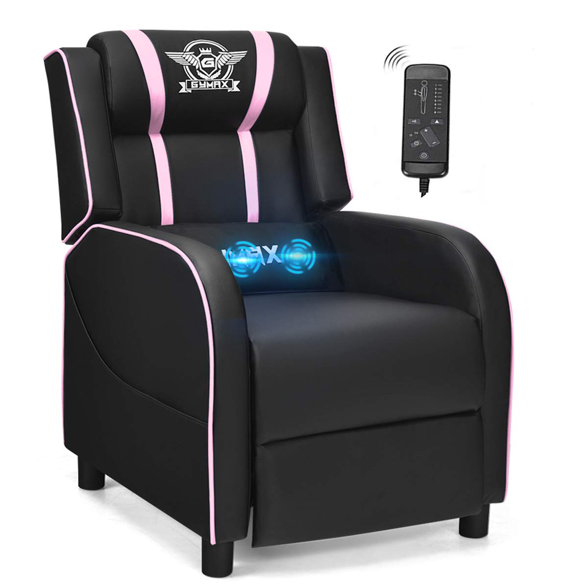 Craques Reclining Gaming Chair with Massage and Remote - Pink