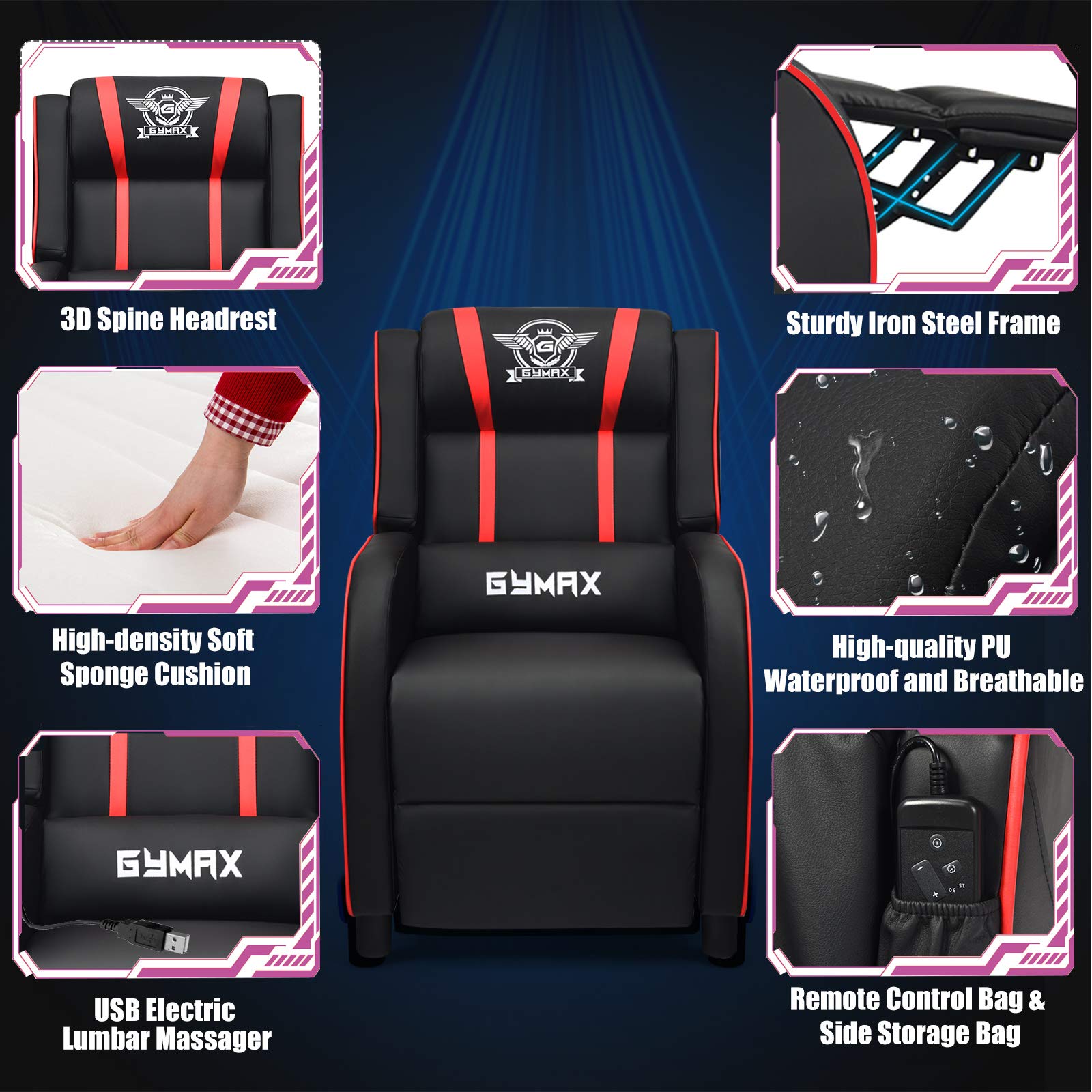 Craques Reclining Gaming Chair with Massage and Remote