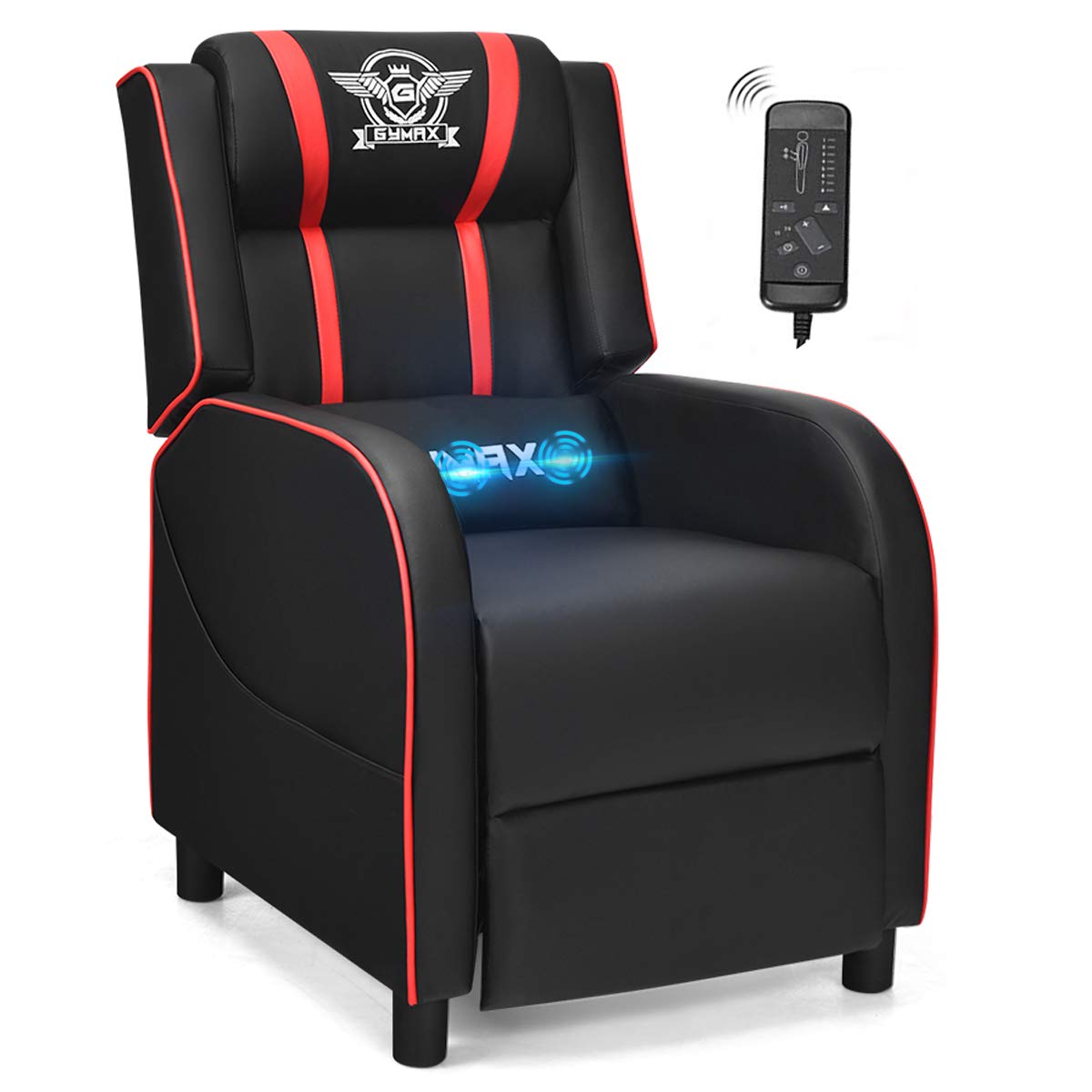 Craques Reclining Gaming Chair with Massage and Remote - Red