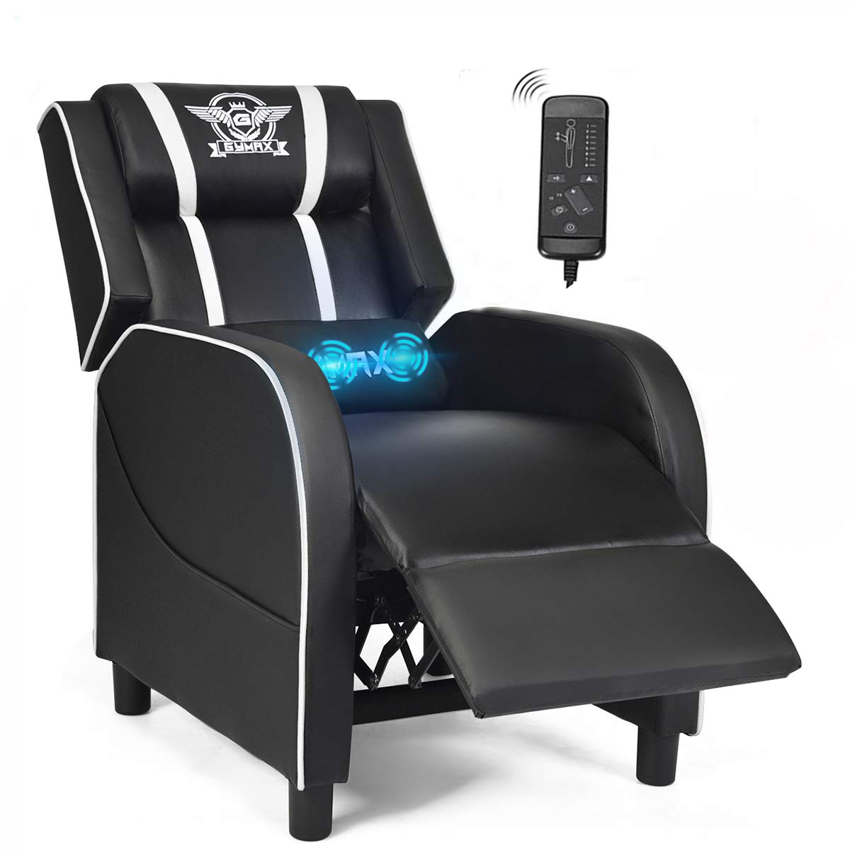 Craques Reclining Gaming Chair with Massage and Remote - White