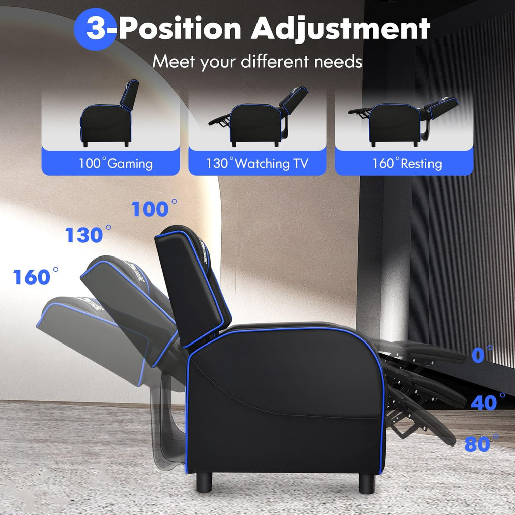 Craques massage gaming recliner chair showing 3-position adjustment for gaming watching TV and resting