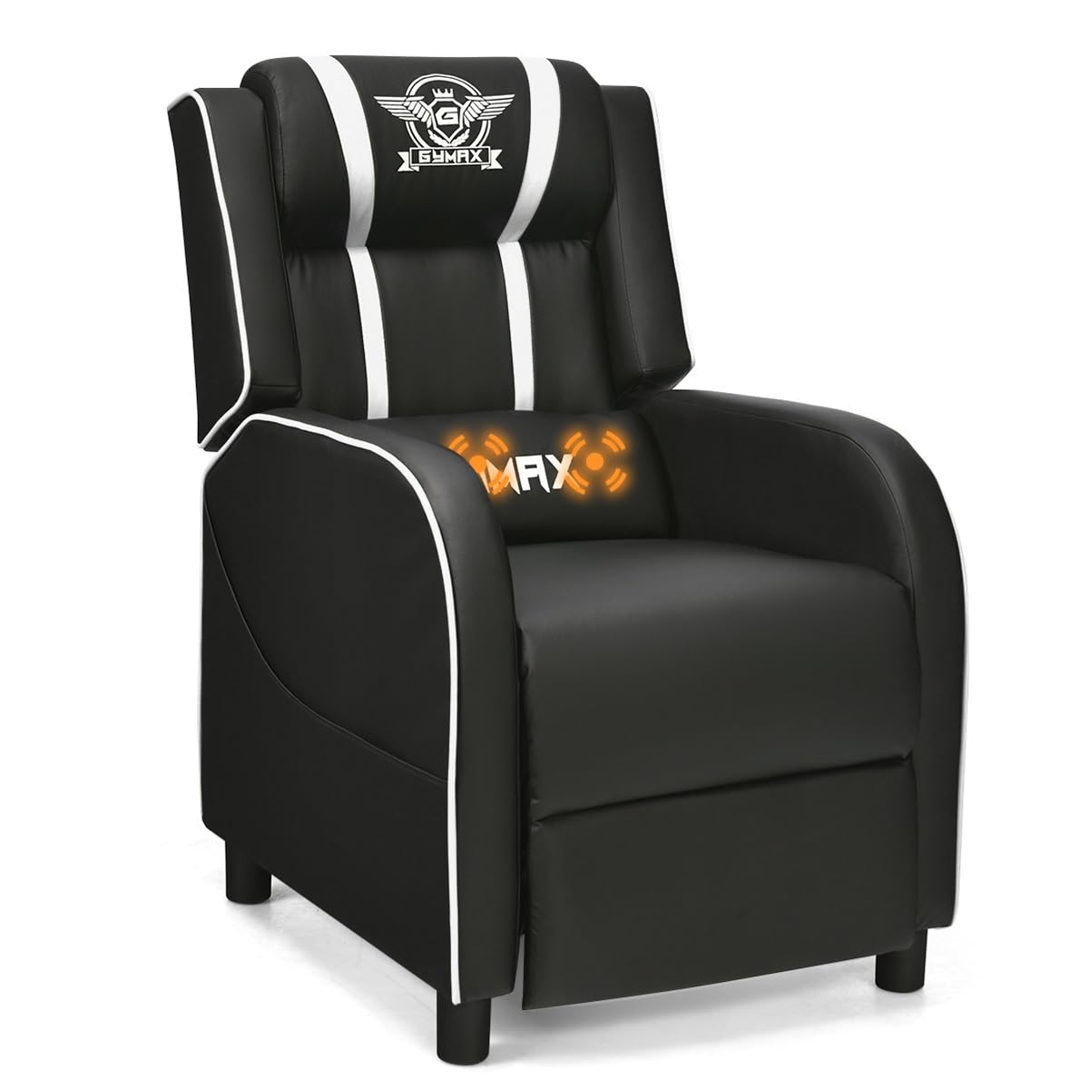 Black massage gaming recliner chair with white trim and ergonomic cushioning by craques