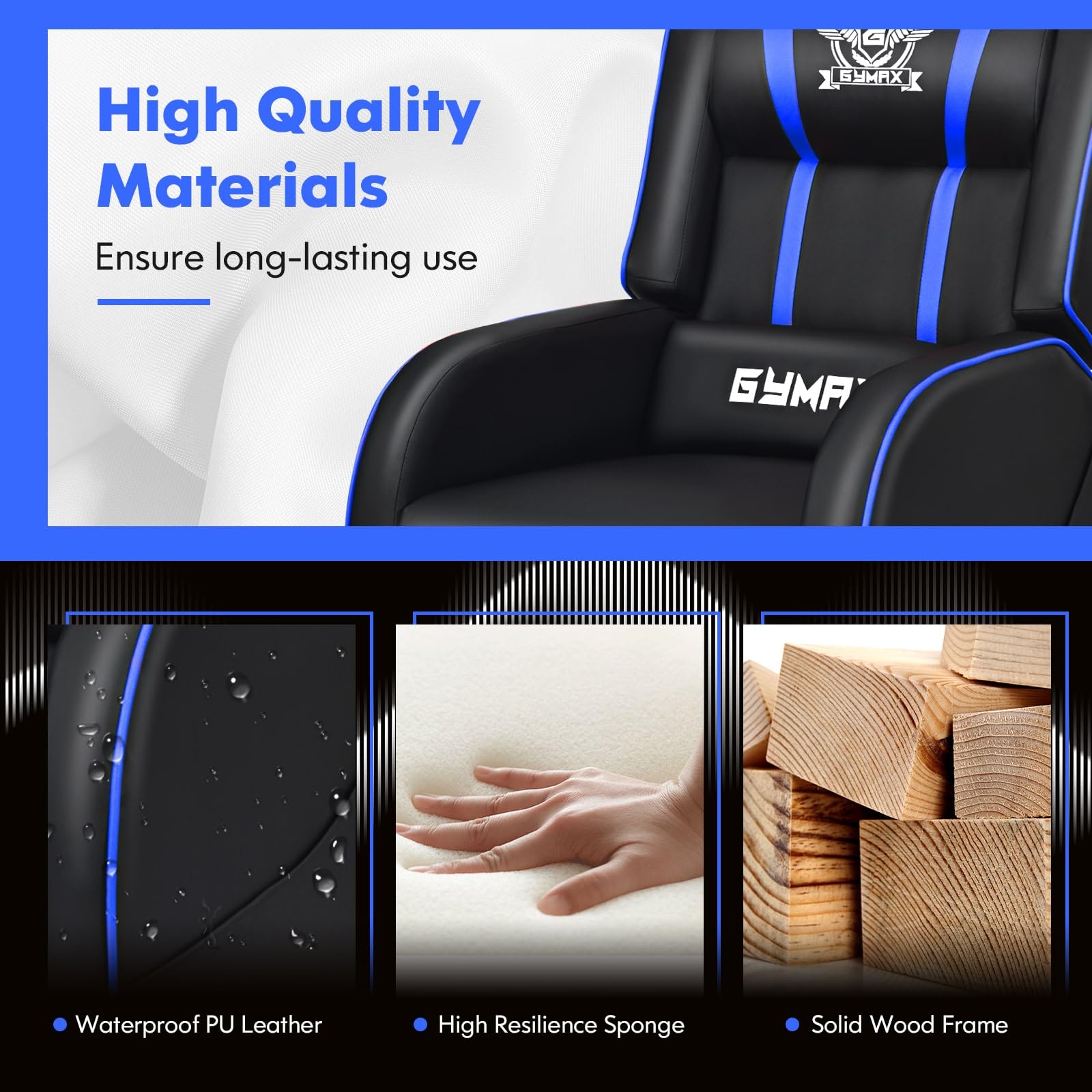 Craques massage gaming recliner chair with waterproof PU leather high resilience sponge and solid wood frame