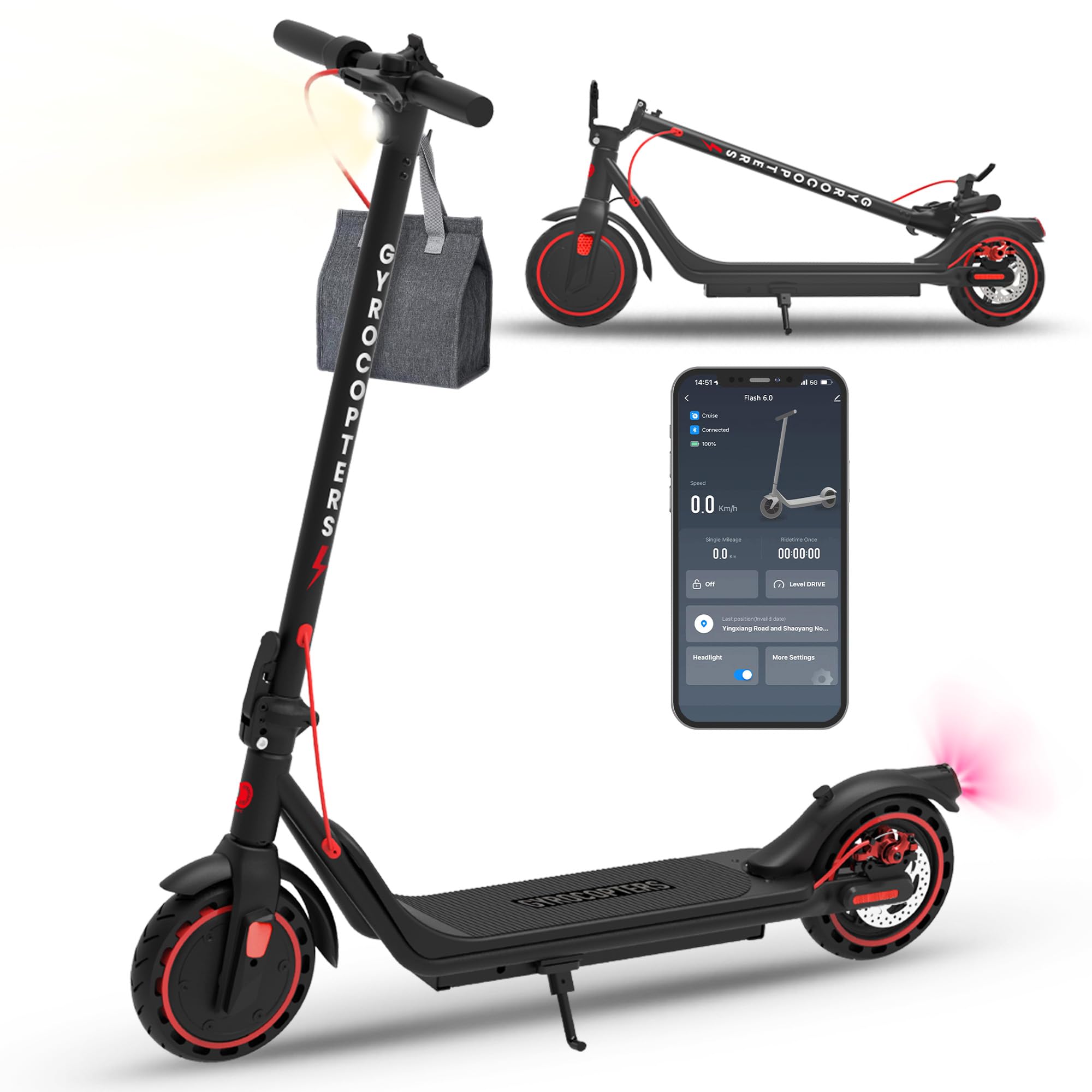 Craques electric scooter for adults in black and red with mobile app control and foldable design