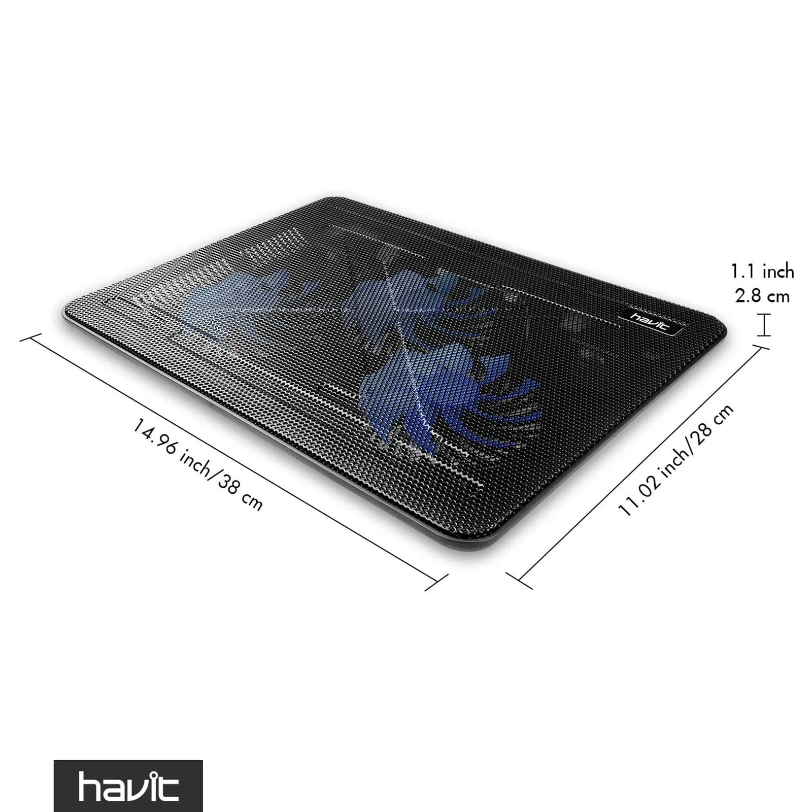 Havit laptop cooling pad with dual fans and black mesh surface for efficient laptop cooling