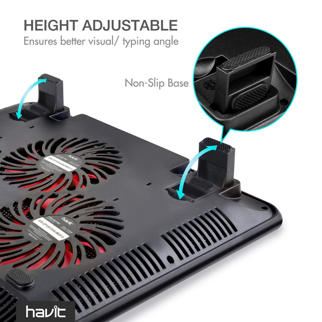 Havit laptop cooling pad with height adjustable non slip base and dual cooling fans in black