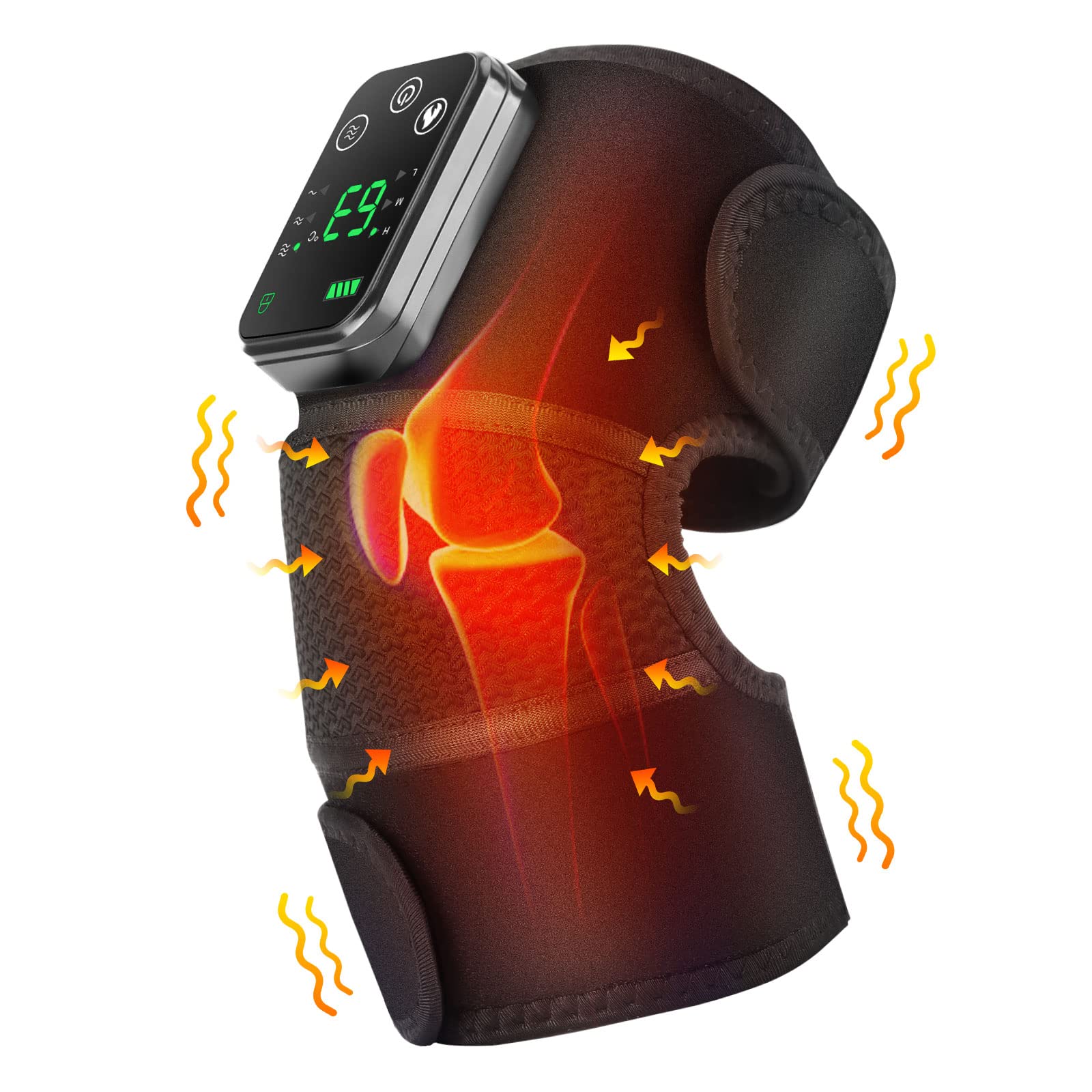 Craques heated knee brace for pain relief with adjustable digital controller and thermal therapy