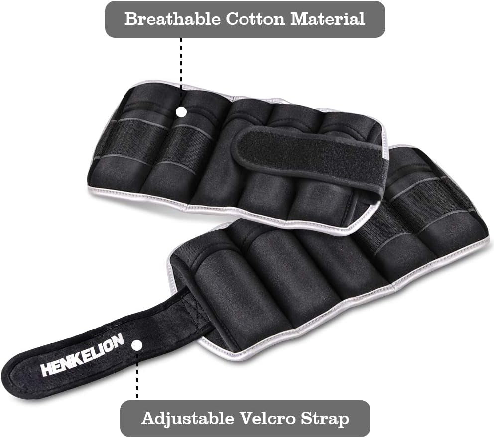 Black adjustable ankle weights for workout with breathable cotton material and adjustable Velcro strap