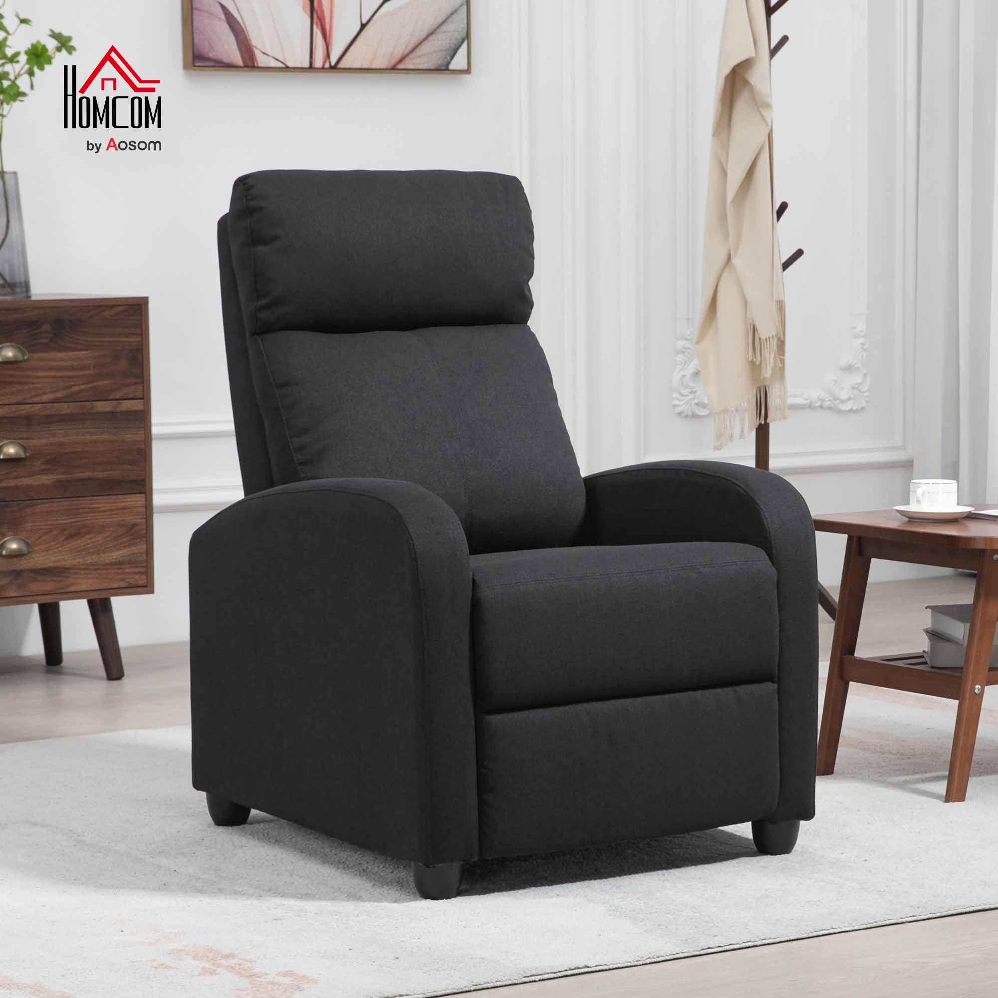 Black HOMCOM push back recliner chair with cushioned seat and backrest in modern living room