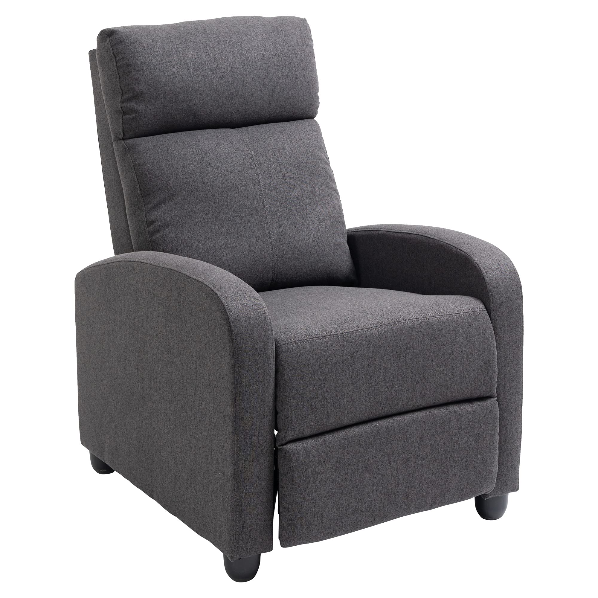 Grey fabric HOMCOM push back recliner chair with cushioned armrests and ergonomic backrest