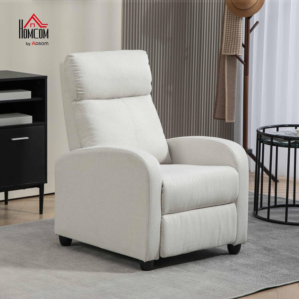 HOMCOM push back recliner chair in beige fabric with padded armrests and high backrest