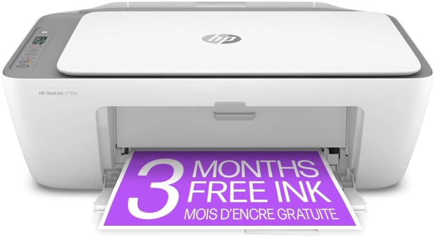 HP DeskJet 2855e wireless printer by craques printing flyer with 3 months free ink offer
