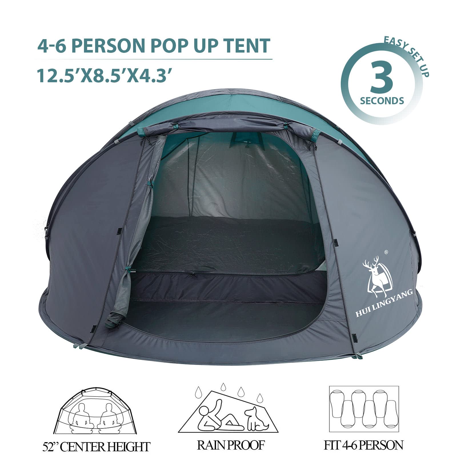 Craques 6 person pop up camping tent in gray with easy setup rainproof design and room for six people