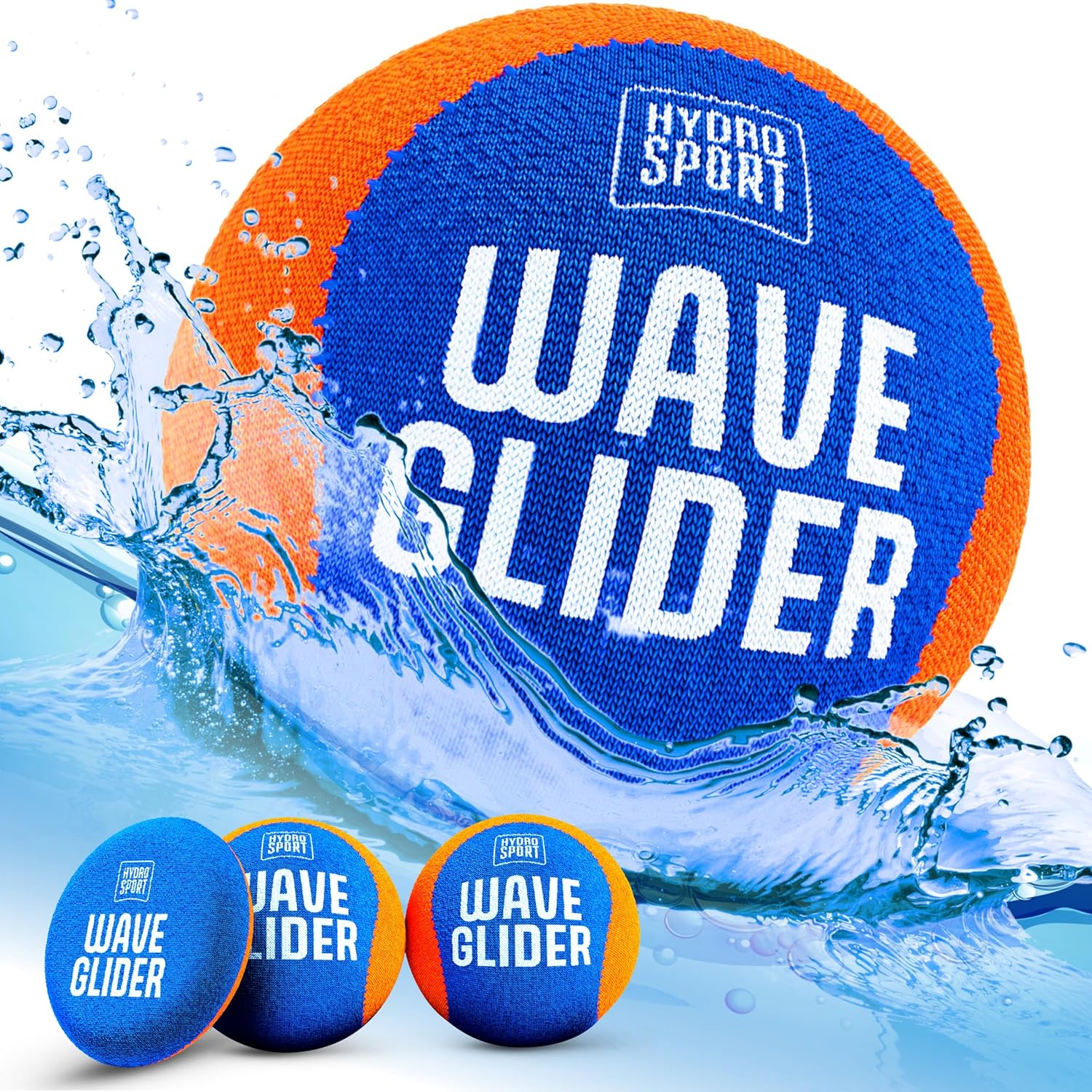 Craques skipping water balls for kids in blue and orange with Hydro Sport Wave Glider design splashing in water