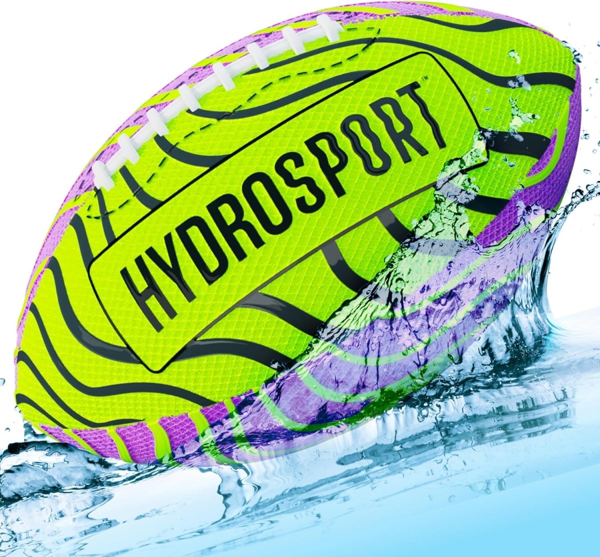 Craques Hydrosport water football ball in bright green and purple splashing into water
