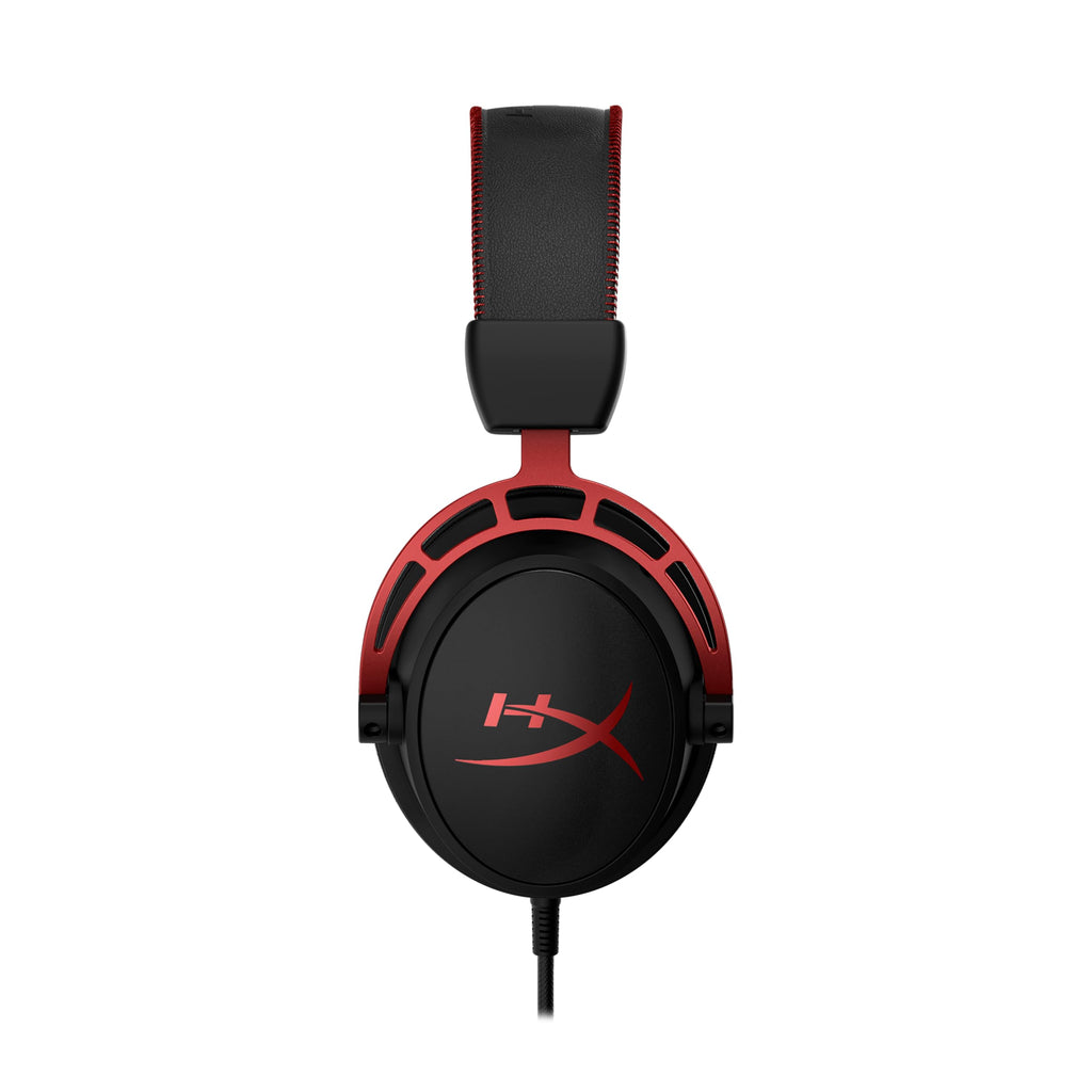 Black and red HyperX Cloud Alpha gaming headset with cushioned ear cups and adjustable headband