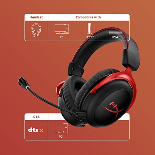 HyperX Cloud II gaming headset in black and red with noise-canceling microphone compatible with PC PS5 and PS4