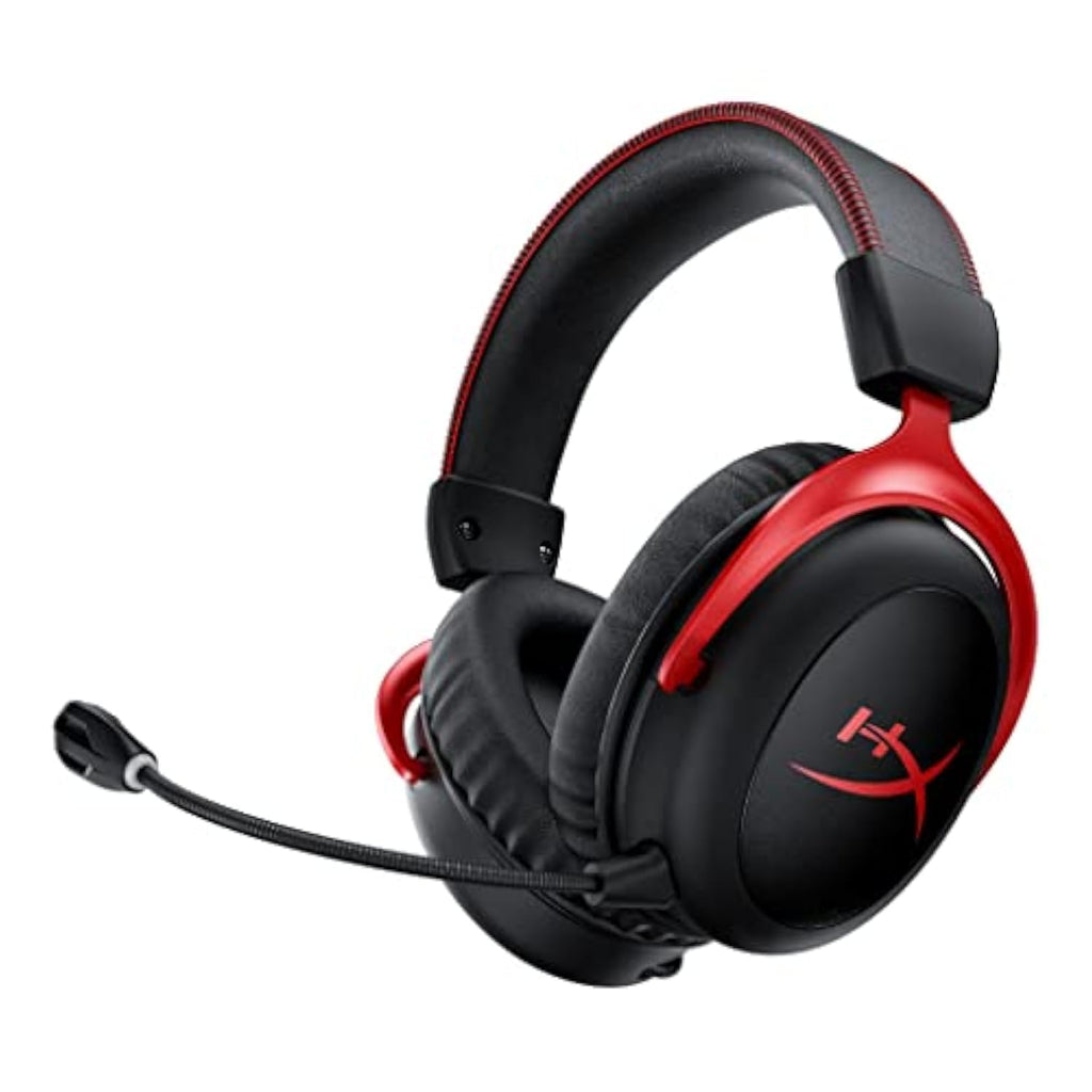 Black and red HyperX Cloud II gaming headset with padded ear cups and adjustable microphone by craques