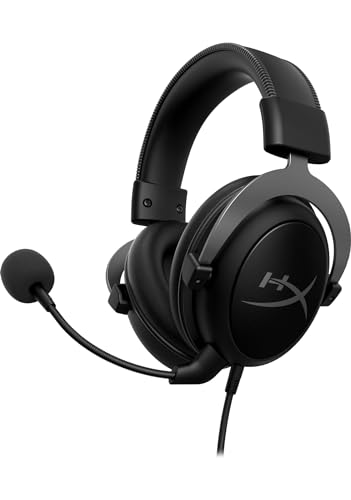 Black HyperX Cloud II gaming headset with cushioned ear cups and adjustable microphone