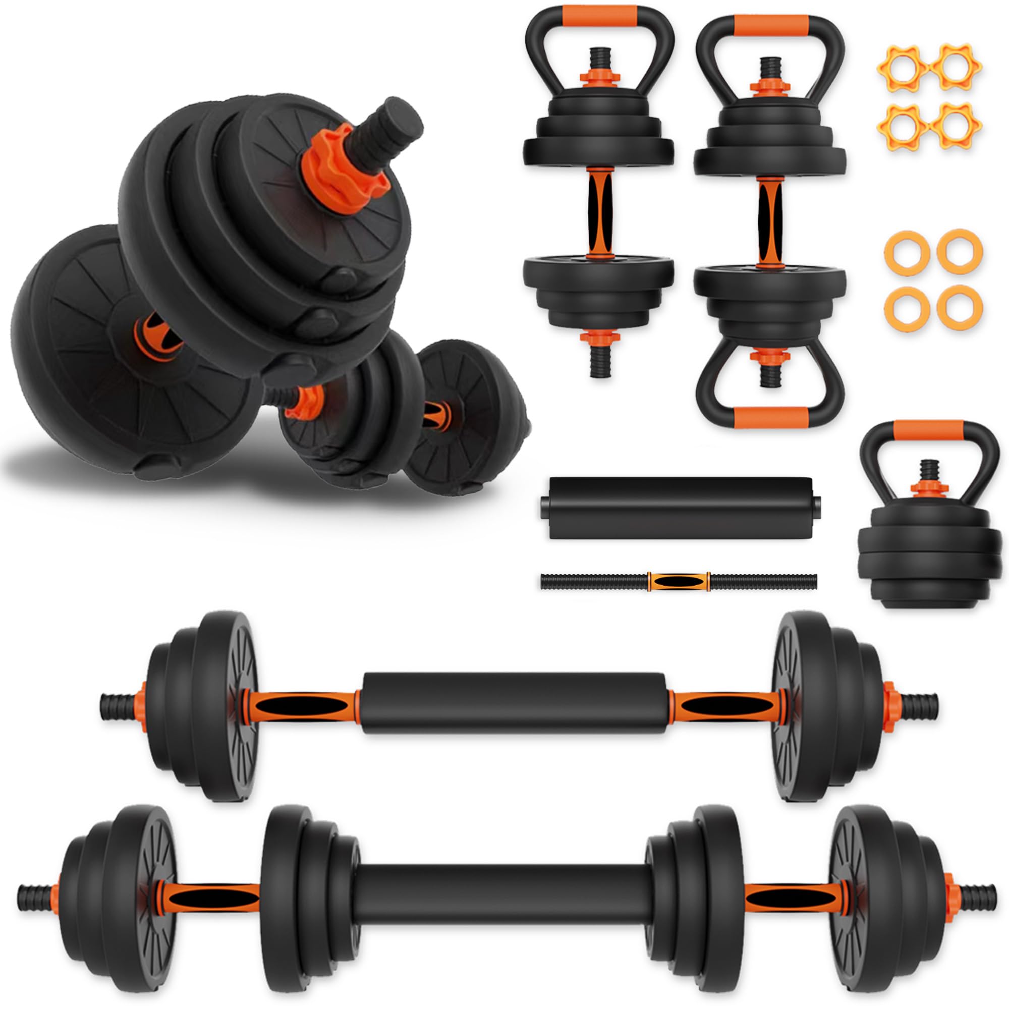 Craques adjustable dumbbells set with black and orange weight plates and multiple configurations