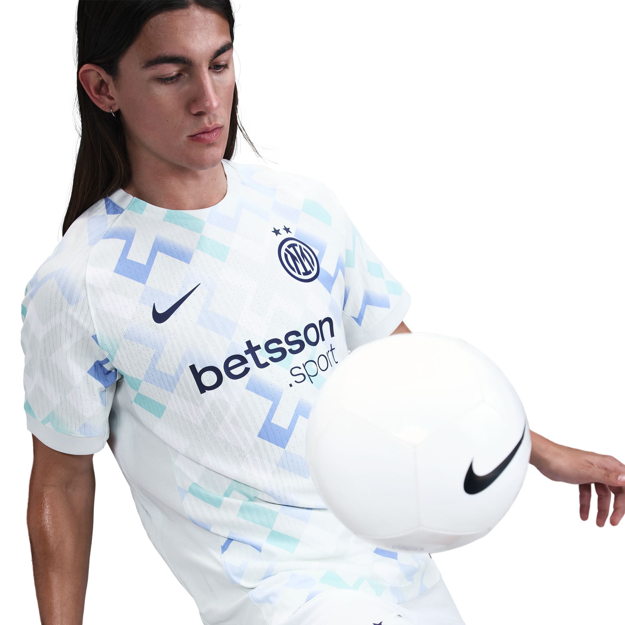 BB Branded Inter Milan 2025/26 away jersey in white with geometric patterns for soccer enthusiasts